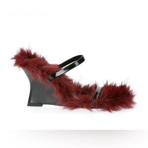 Elegant Black and Burgundy Fur Women Shoes